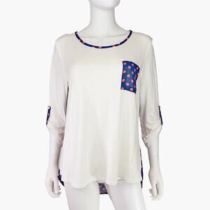 ADRIENNE Blue & Red Polka Dot Back Blouse Top (White | Size M)